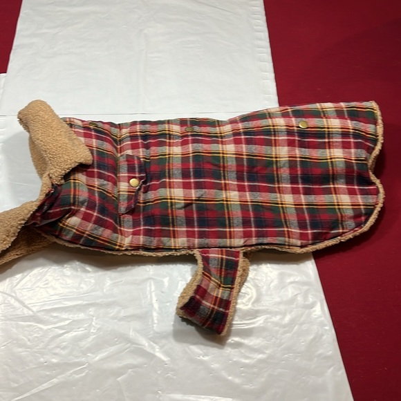 XL DOG COAT Sherpa fleece red blue PLAID cotton Jacket collared pockets shacket - Picture 10 of 11